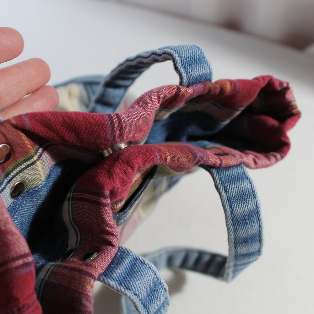Longaberger Homestead Mini Tote Plaid & Denim - Picture 8 of 10